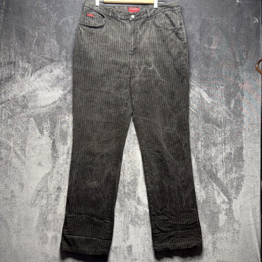 Chaps Jeans Womens 14 Gray High Rise Straight Striped Stretch Denim Pants